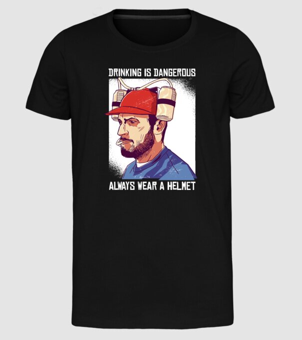 Băutul este periculos, poartă întotdeauna o cască model negru pe tricou
