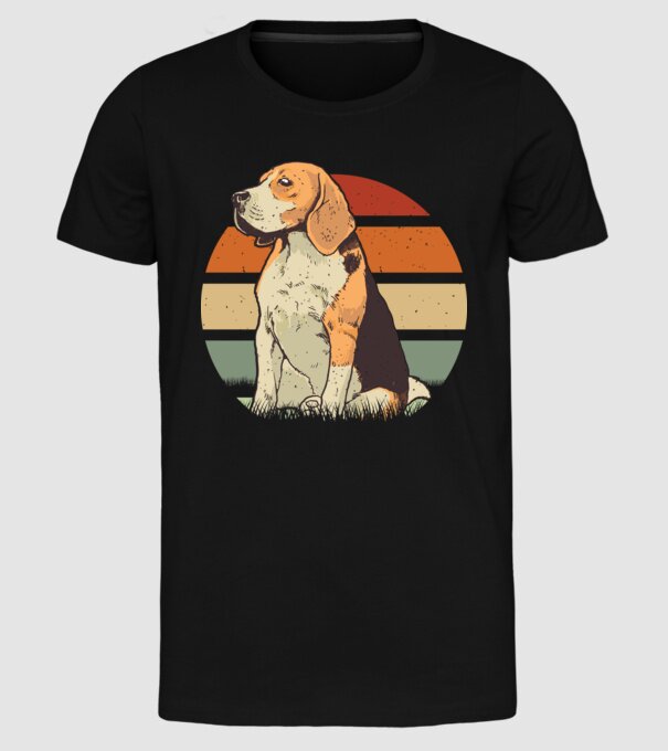 Beagle Retro Sunset model negru pe tricou