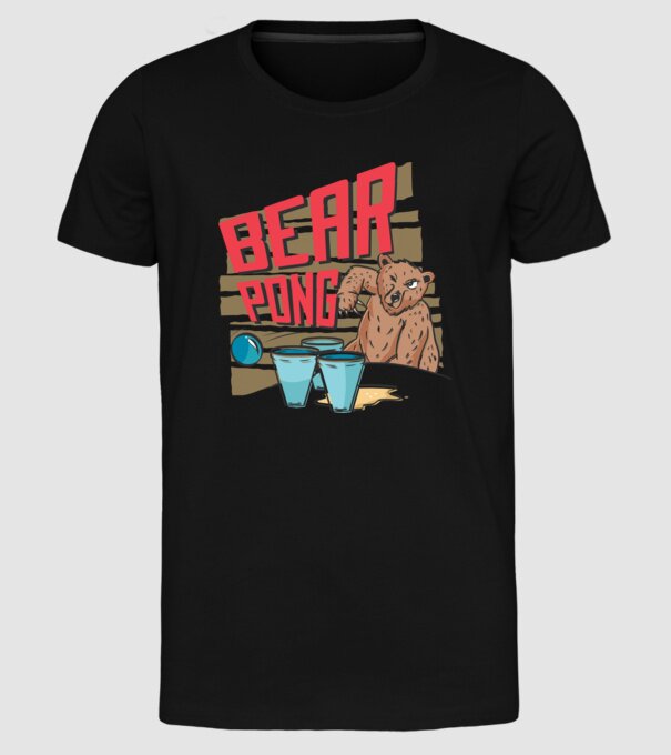 Bear Pong model negru pe tricou