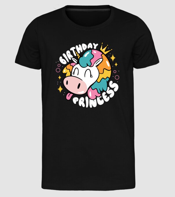 Birthday Princess Unicorn model negru pe tricou