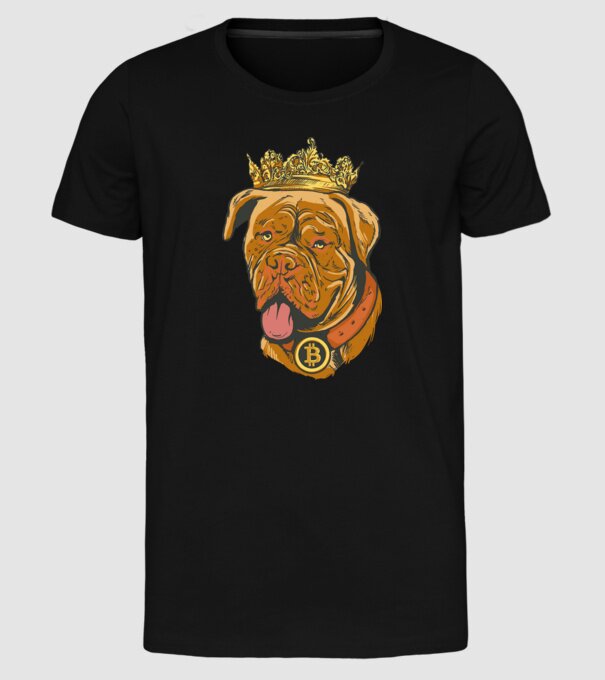 Câine Bitcoin model negru pe tricou