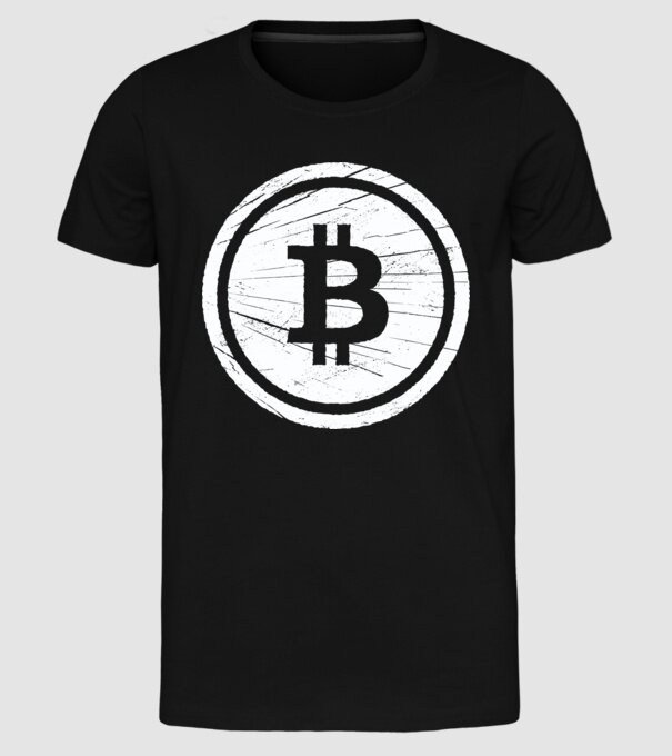 Bitcoin logo model negru pe tricou