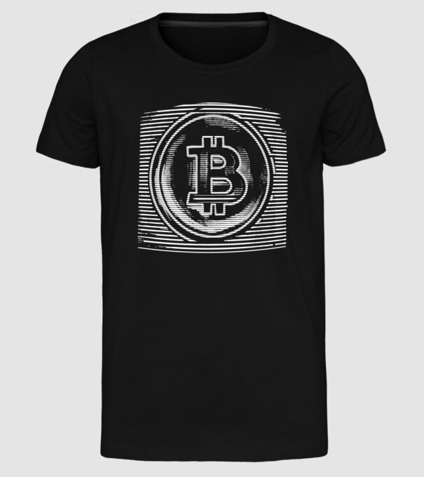 Bitcoin logo model negru pe tricou