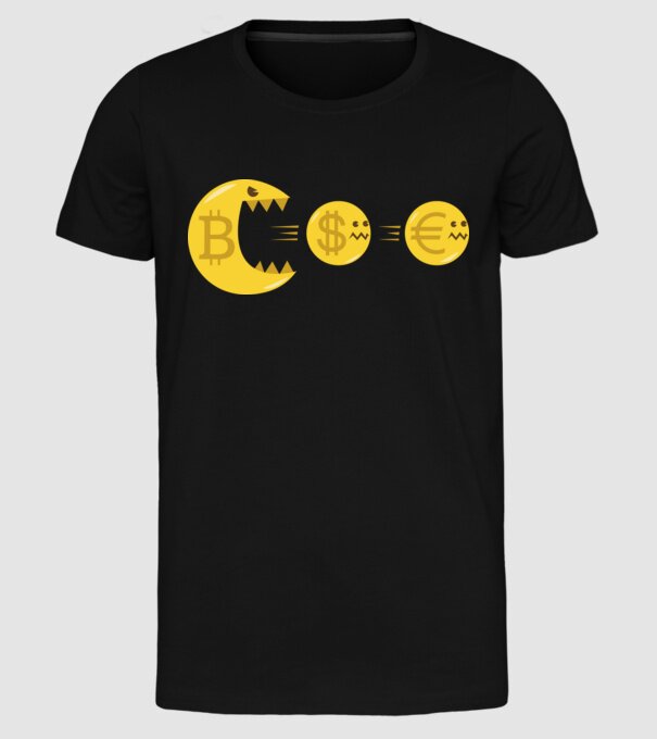 Bitcoin Pacman model negru pe tricou