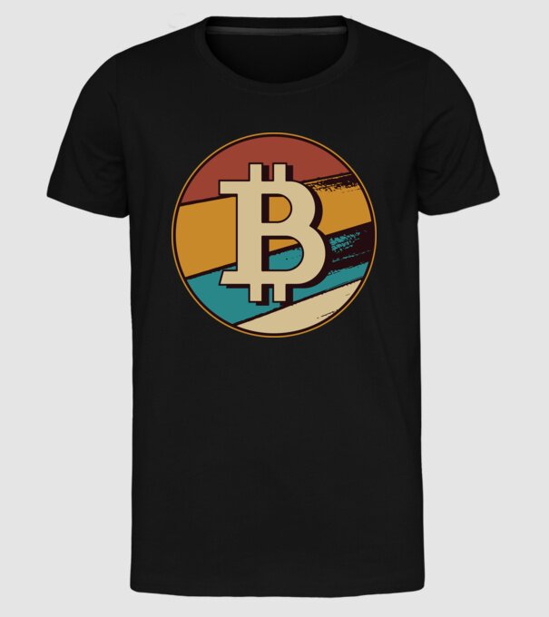 Bitcoin retro model negru pe tricou