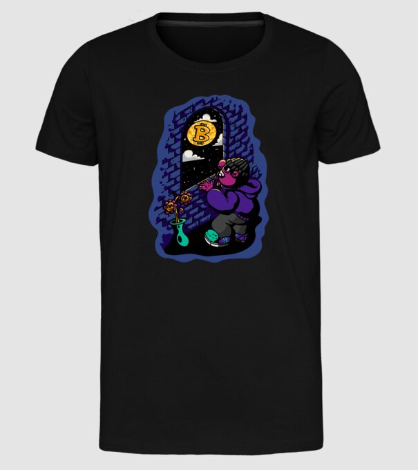 Bitcoin to the moon model negru pe tricou
