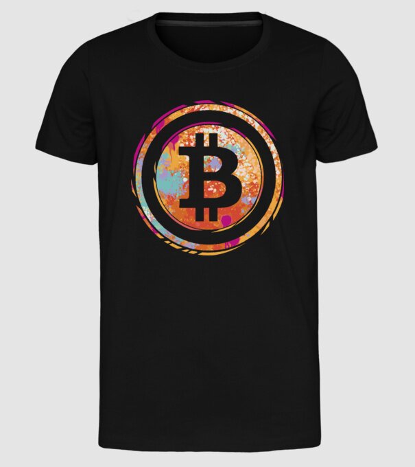 Bitcoin Watercolor model negru pe tricou