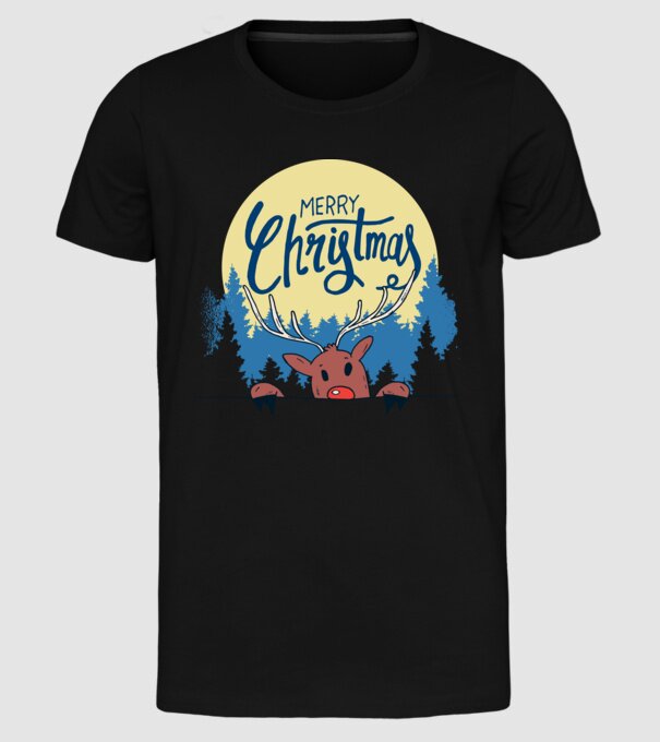 Crăciun Fericit Moș Crăciun cu ren model negru pe tricou