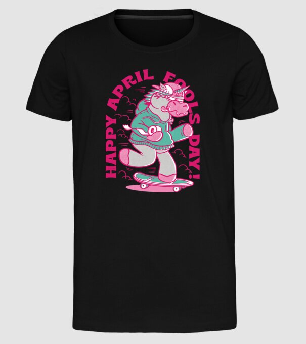 Ziua proștilor Unicorn model negru pe tricou