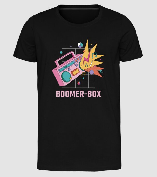 Boomer Box Magnetofon Retro model negru pe tricou