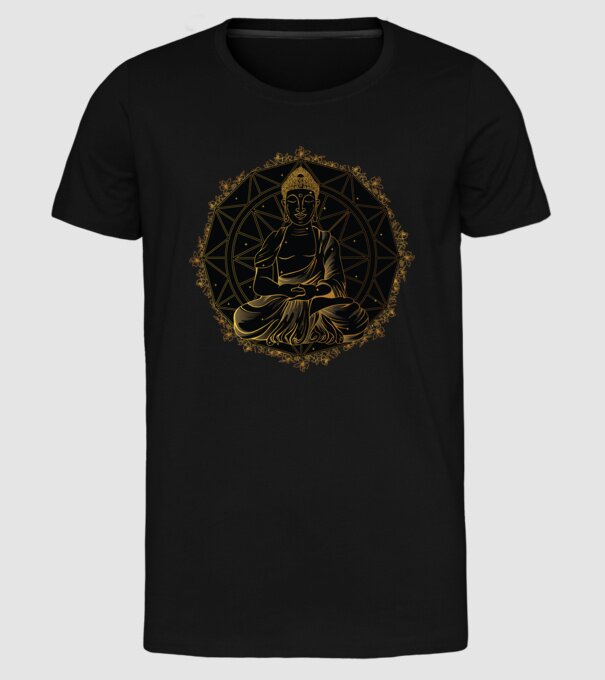 Buddha Mandala model negru pe tricou