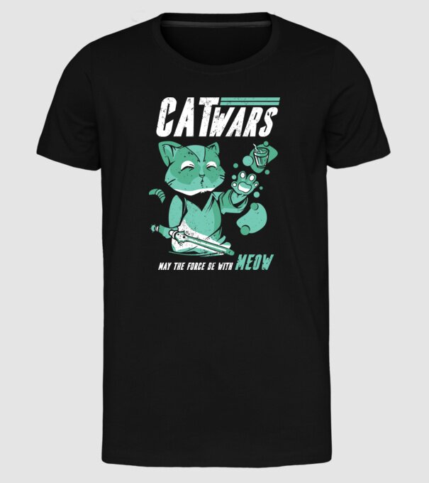 Cat wars - May the force be with meow model negru pe tricou