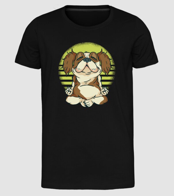 Cavalier King Spaniel Yoga model negru pe tricou