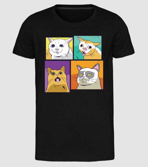 Pisică Meme Pop Art model negru pe tricou