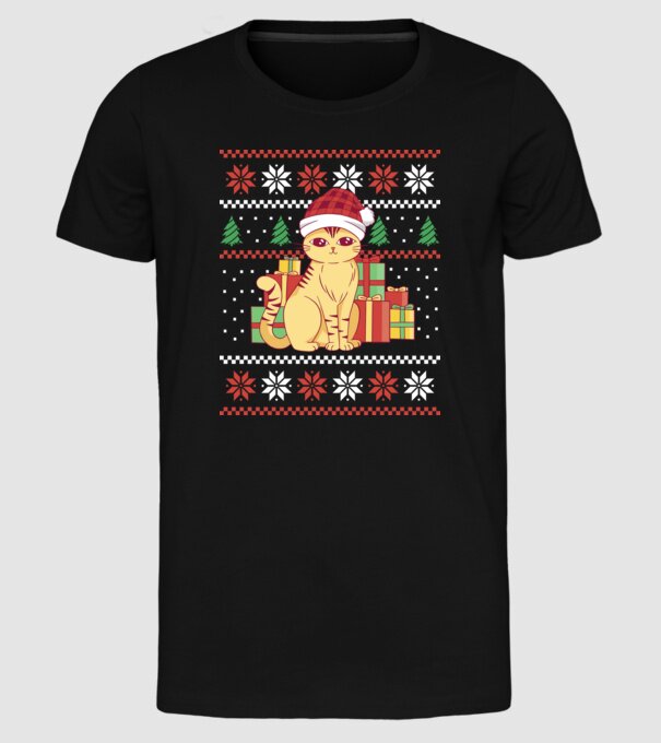 Pulover urât cu pisică model negru pe tricou