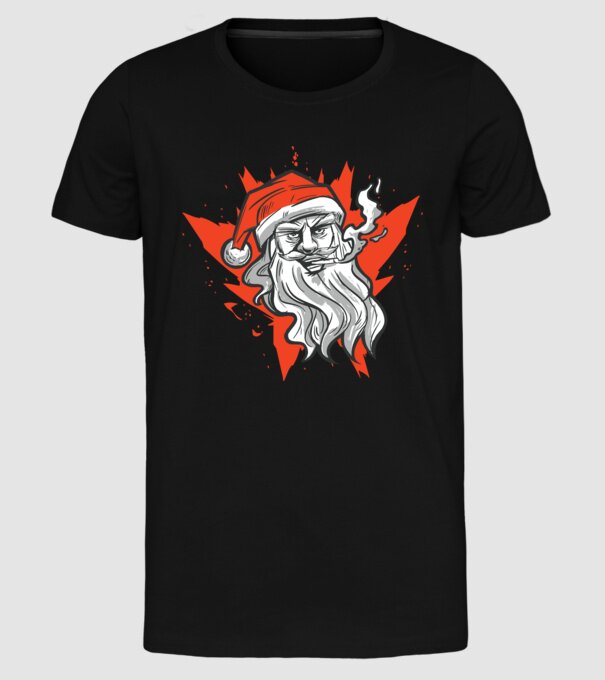 Moș Crăciun Fumător model negru pe tricou
