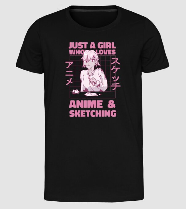 Doar o fată căreia îi place Anime și desenul model negru pe tricou