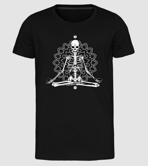 Schelet Yoga model negru pe tricou