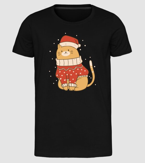 Pisică drăguță de Crăciun model negru pe tricou