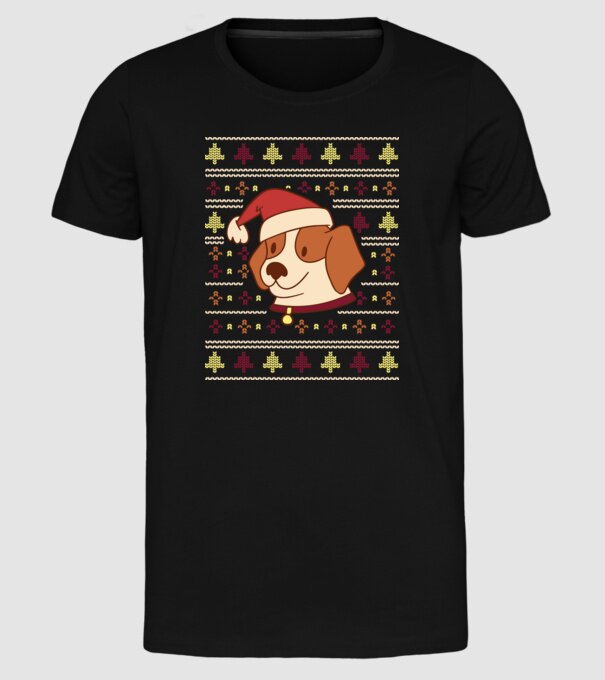 Pulover urât de Crăciun cu cățeluș drăguț model negru pe tricou