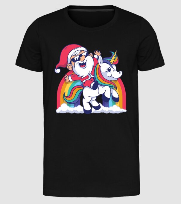 Moș Crăciun Drăguț Unicorn tricou model negru pe tricou