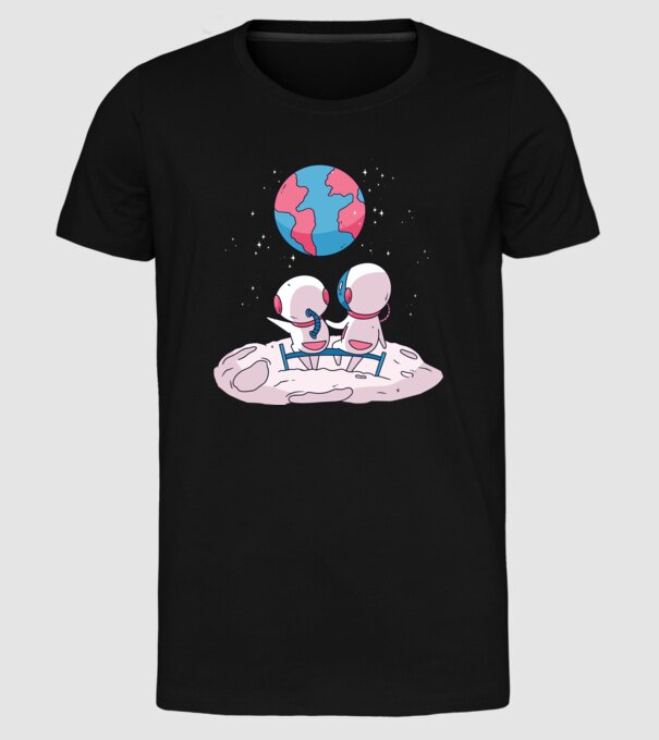 Astronauți drăguți model negru pe tricou