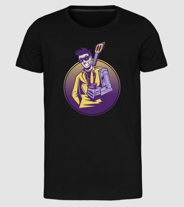 Chitarist Cyberpunk model negru pe tricou
