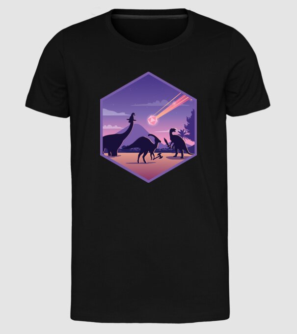 Dinozaur Meteor model negru pe tricou