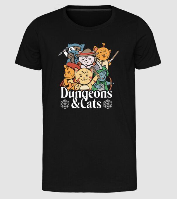 Dungeons and Cats - Joc de rol cu pisici model negru pe tricou
