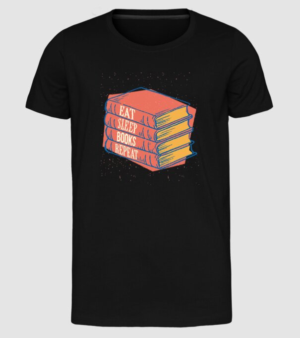 Eat Sleep Books Repeat Lectură model negru pe tricou