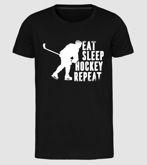 Eat Sleep Hockey Repeat model negru pe tricou