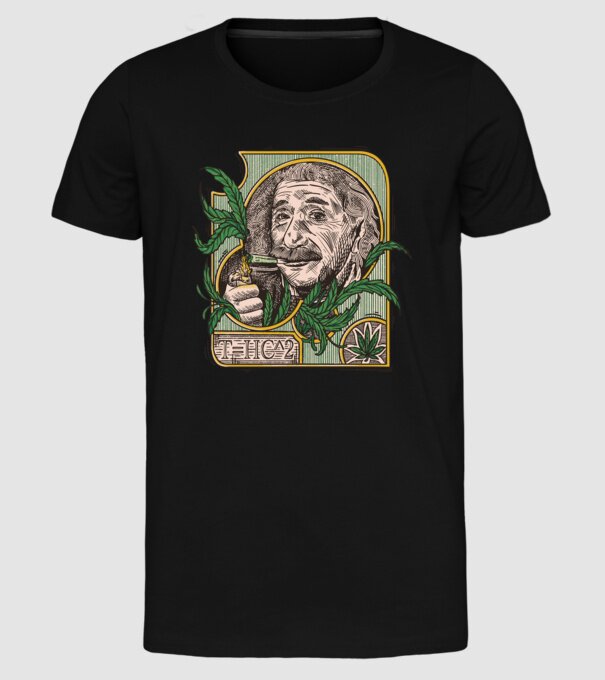 Einstein Marijuana THC model negru pe tricou