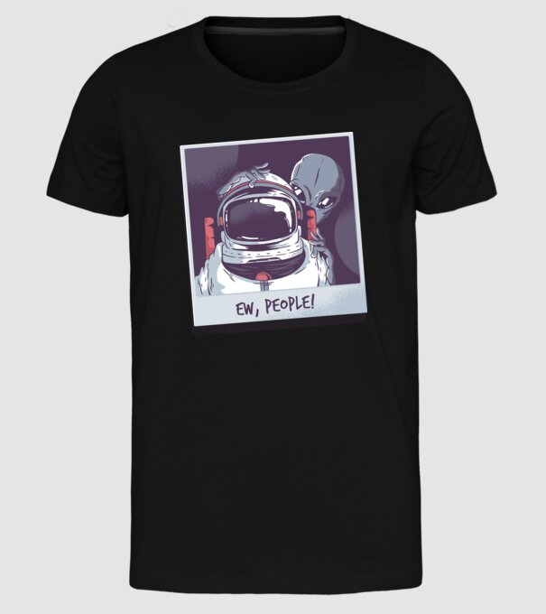 Ew, Oameni - Astronaut cu extraterestru model negru pe tricou