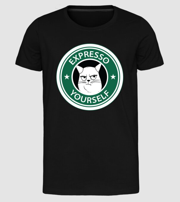 Expresso Yourself tricou Pisică cu cafea model negru pe tricou