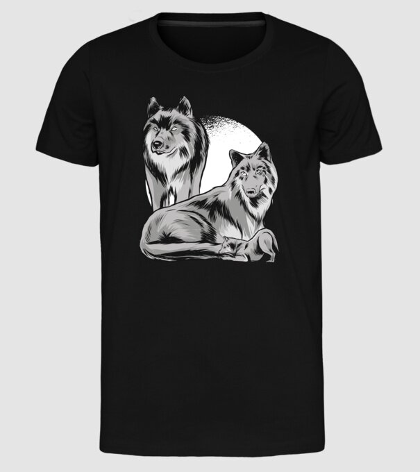 Familie de lupi model negru pe tricou