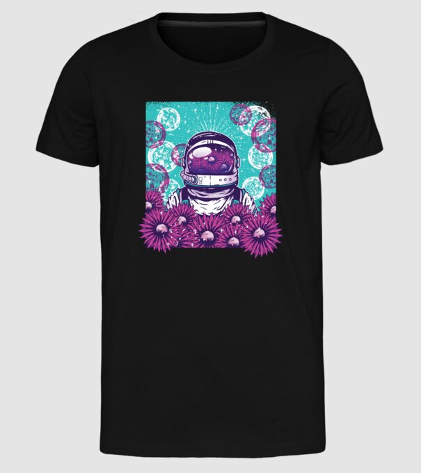 Floral Astronaut model negru pe tricou