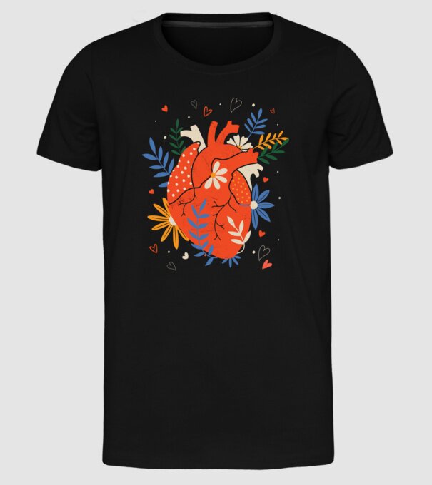 Inimă Floral model negru pe tricou