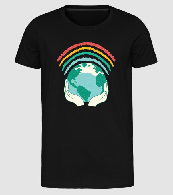 Pământ Wifi Curcubeu model negru pe tricou