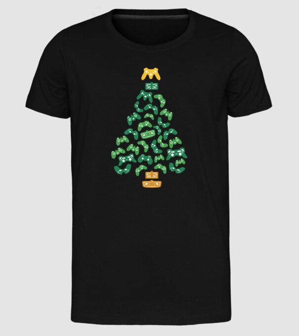 pom de Crăciun Gamer model negru pe tricou