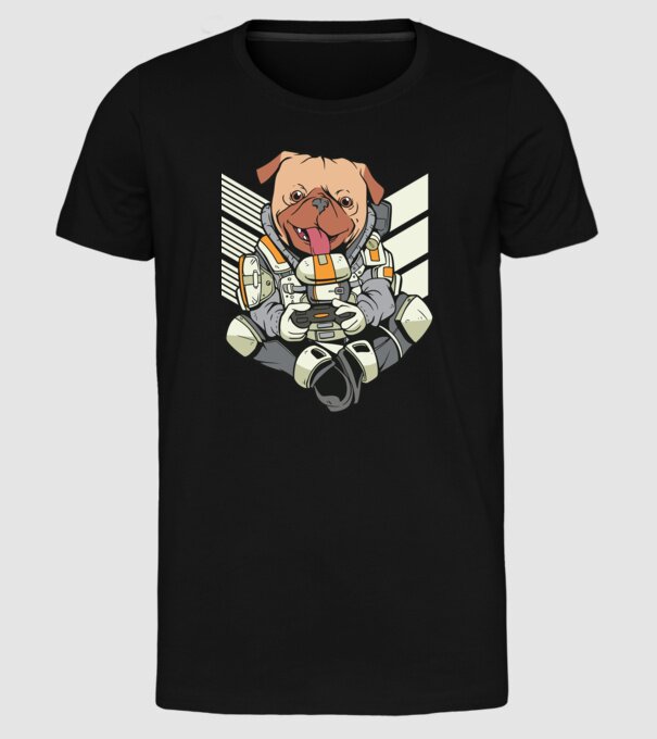 Mops Gamer model negru pe tricou