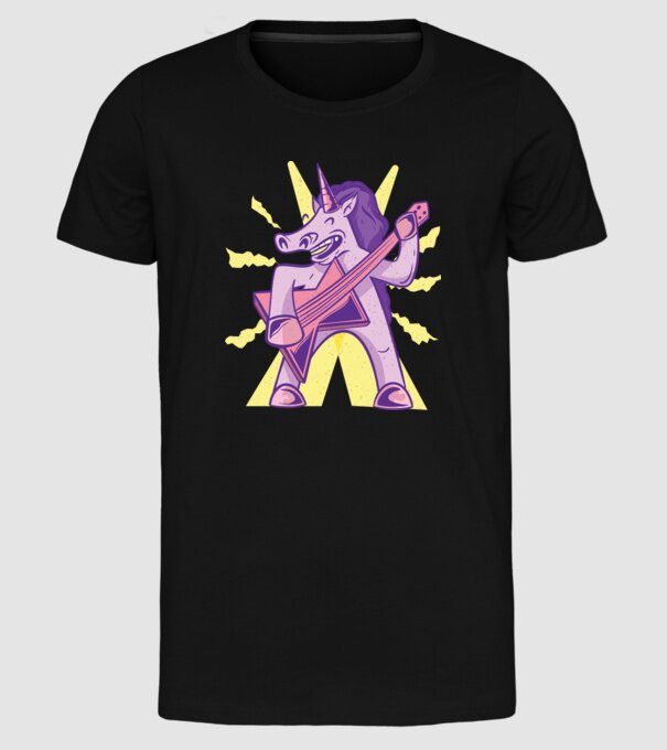 Unicorn cu chitara model negru pe tricou