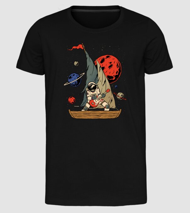 Astronaut Chitarist model negru pe tricou