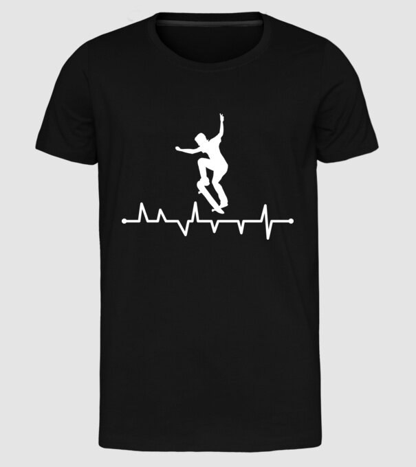 Heartbeat Skateboarder model negru pe tricou