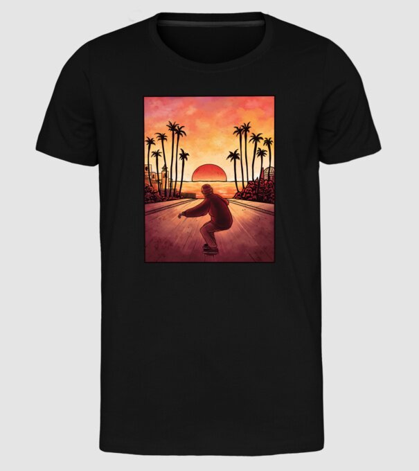 Apus de soare Skateborder model negru pe tricou