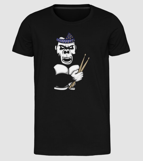 Gorilă Baterist model negru pe tricou