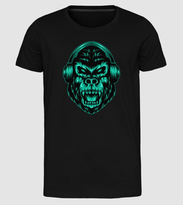 Gorilă căști model negru pe tricou