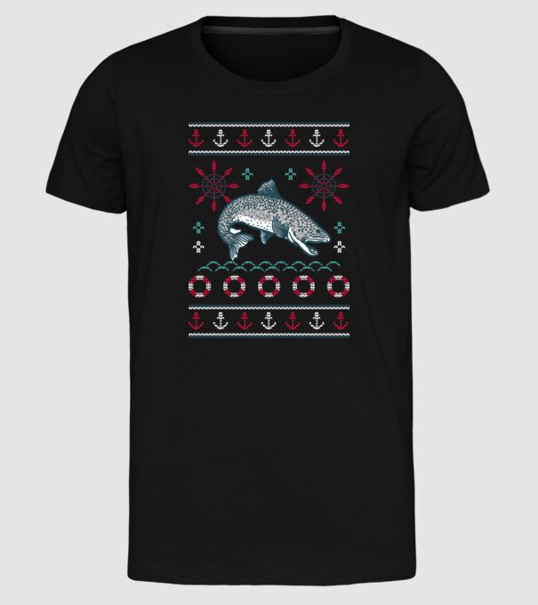 Pulover urât cu pește model negru pe tricou