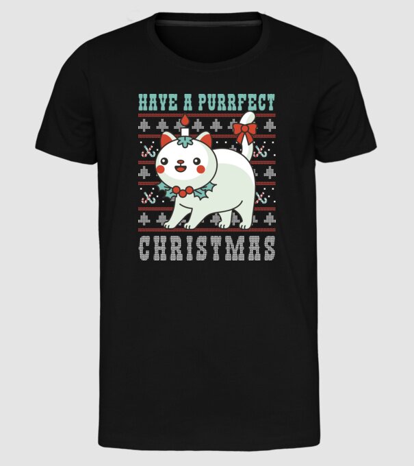 Have a Purrfect Christmas model negru pe tricou