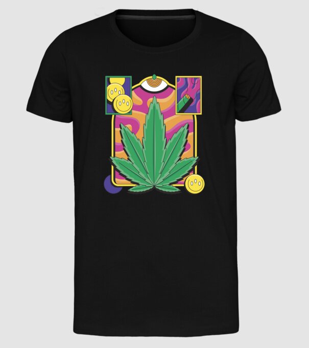 Hippy Cannabis model negru pe tricou