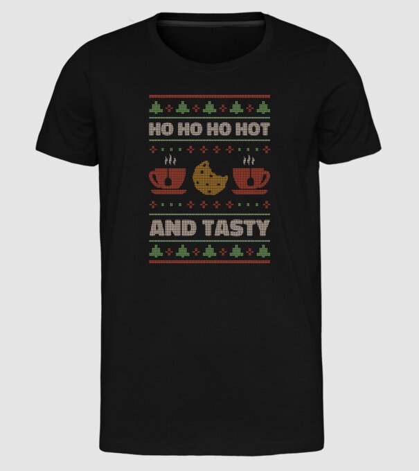 Ho Ho Ho Hot and Tasty Pulovăr urât model negru pe tricou